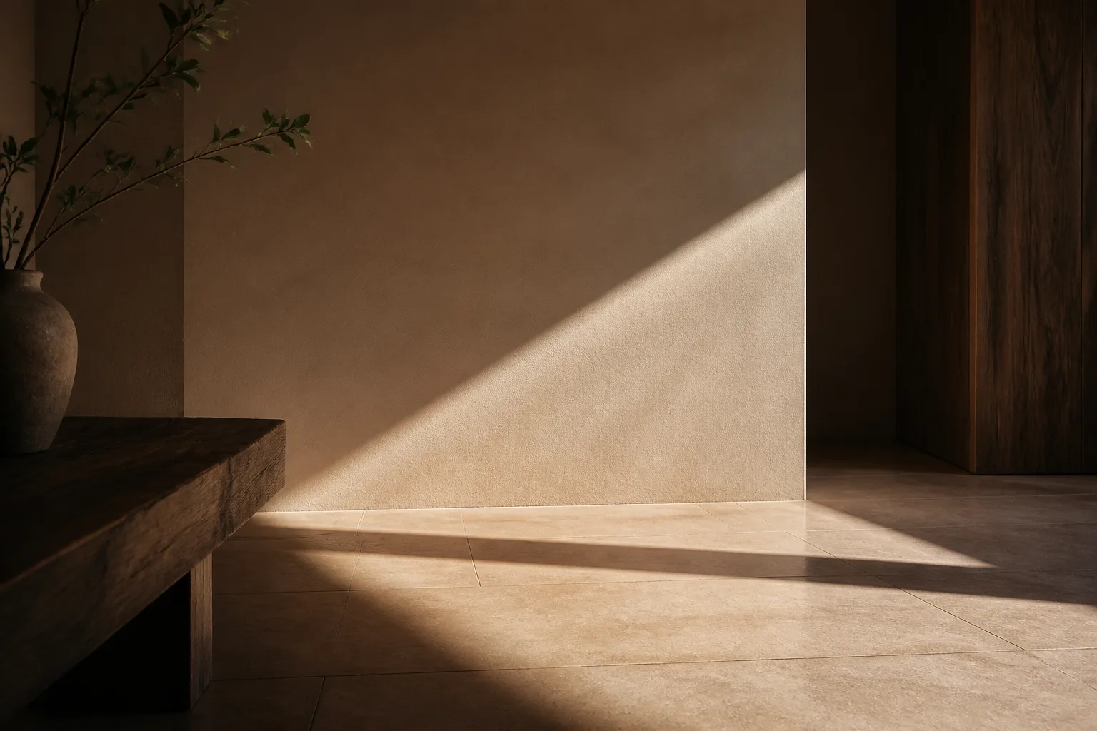 Sunbeam casting shadows in an empty room.